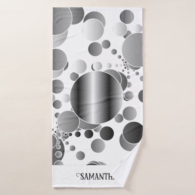 Aesthetic Gray Abstract Polka Dots Pattern White Bath Towel Set (Bath Towel)