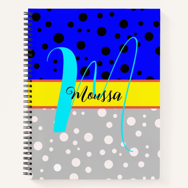 Aesthetic Gray & Blue Color - Name Monogrammed Notebook (Front)
