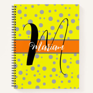 Aesthetic Gray & Yellow Color - Name Monogrammed Notebook