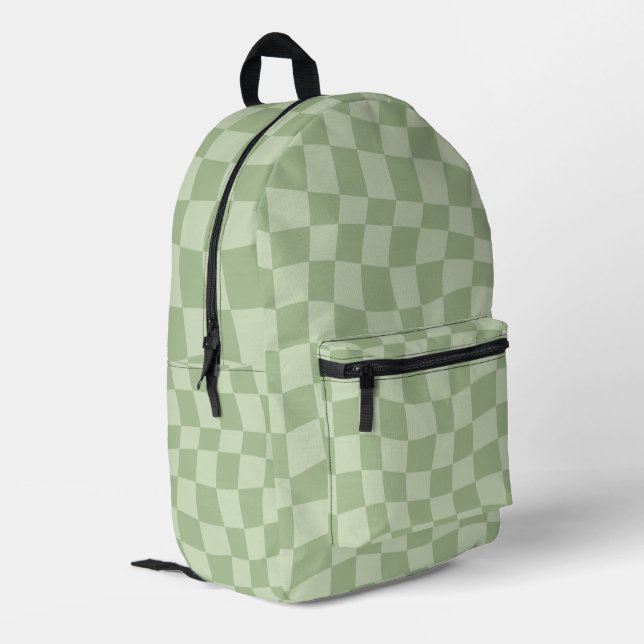 Aesthetic Green Checkered Backpack (Back Corner Left)