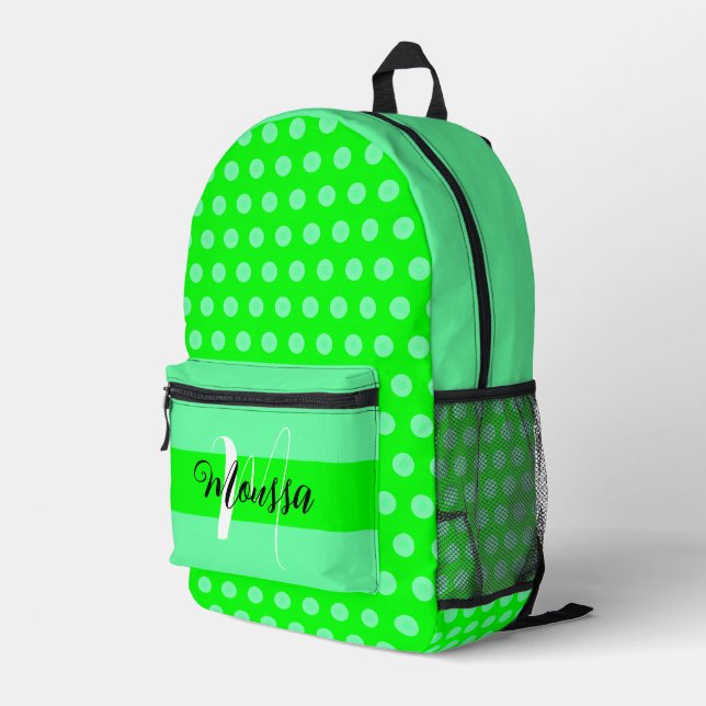 Aesthetic Green Color - Neon Initial Name Monogram Printed Backpack (Back Corner Right)