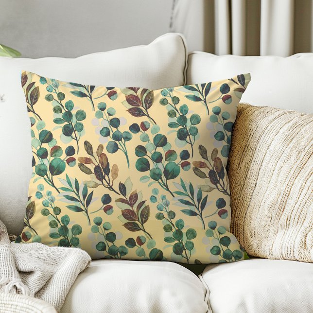 Aesthetic green flower leaf pattern throw pillow (Creator Uploaded)