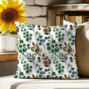 Aesthetic green flower leaf pattern throw pillow