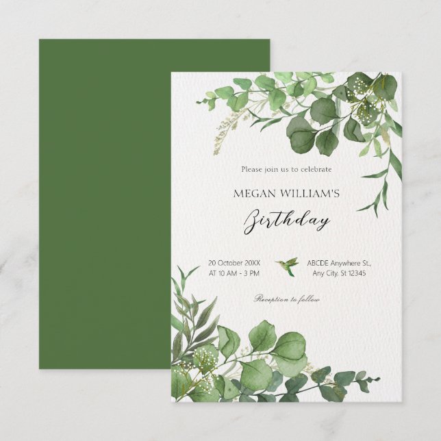 Aesthetic Green leaves plants elegant Invitation (Front/Back)