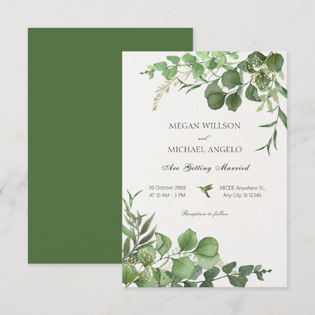 Aesthetic Green leaves plants wedding Invitation (Front/Back)