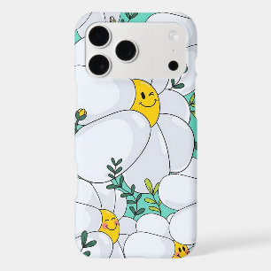 Aesthetic Groovy Smiley Daisy Flower Mint Green iPhone 17 Pro Max Case