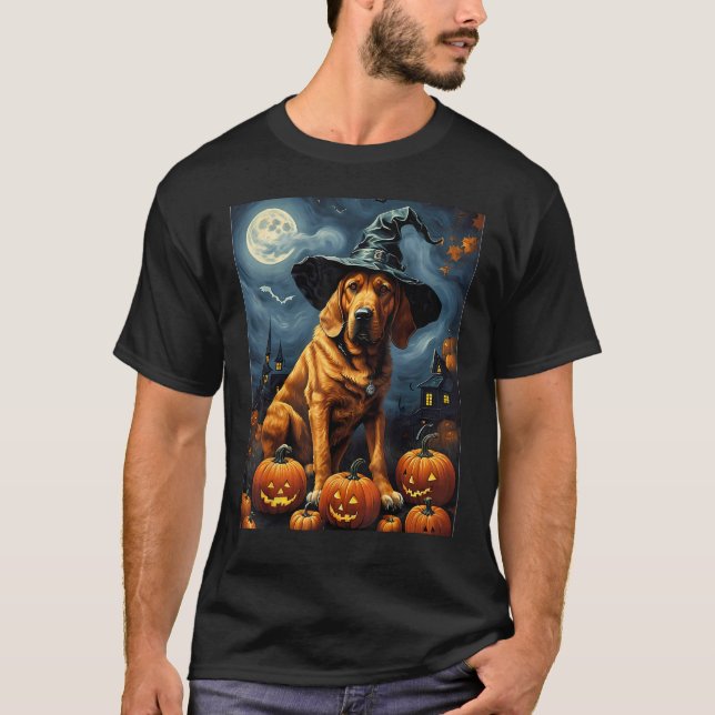 Aesthetic Halloween Bloodhound Dog Witch Pumpkin C T-Shirt (Front)