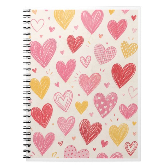 Aesthetic Hand-Drawn Heart Pattern Notebook (Front)