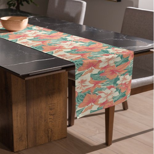 Aesthetic Hawaiian vibe tropical flowers pattern Short Table Runner