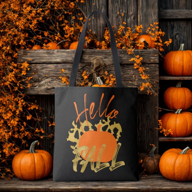 Aesthetic Hello Fall Stylish Typography Black Tote Bag (Creator Uploaded)