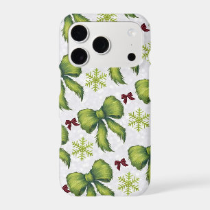 Aesthetic Holiday Grinch Green Fur Ribbon Coquette iPhone 17 Pro Case