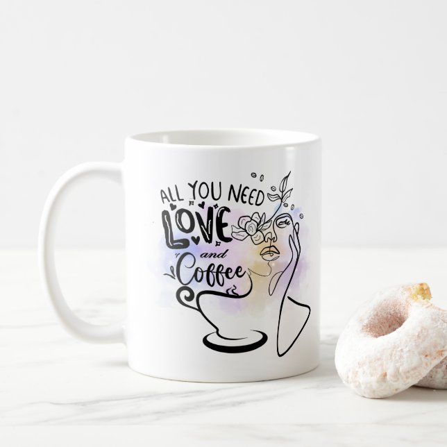 Aesthetic Illustrations, Girl's Coffee Coffee Mug (With Donut)