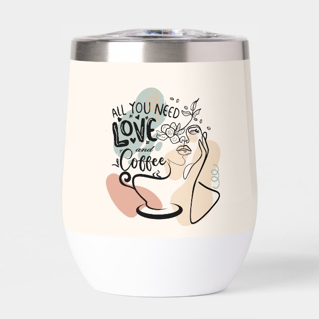 Aesthetic Illustrations, Girl's Coffee Thermal Wine Tumbler (Front)