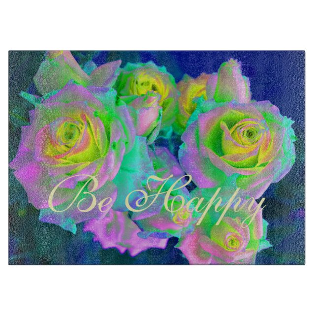  Aesthetic Iridescent Pearly Roses Be Happy Cutting Board (Front)