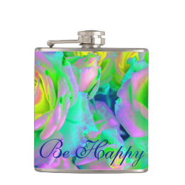Aesthetic Iridescent Pearly Roses Be Happy Flask