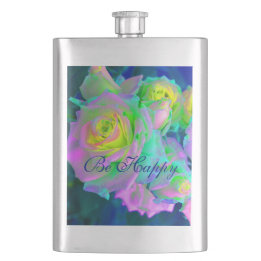 Aesthetic Iridescent Pearly Roses Be Happy Flask
