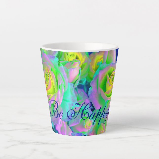  Aesthetic Iridescent Pearly Roses Be Happy Latte Mug (Front)