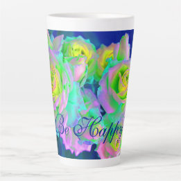 Aesthetic Iridescent Pearly Roses Be Happy Latte Mug