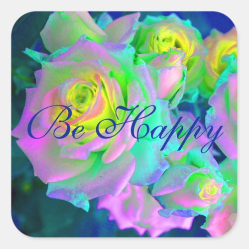  Aesthetic Iridescent Pearly Roses Be Happy Square Sticker