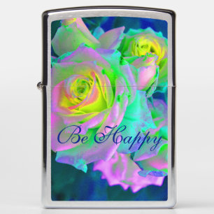 Aesthetic Iridescent Pearly Roses Be Happy Zippo Lighter