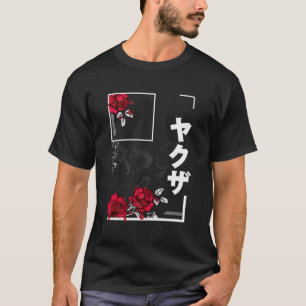Aesthetic Japanese Kanji Soft Grunge Floral Skull T-Shirt