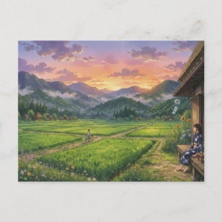Aesthetic Japanese Summer Sunset Postcard
