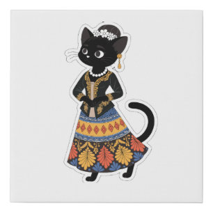 Aesthetic Javanese Black Cat in Traditional Kebaya Faux Canvas Print