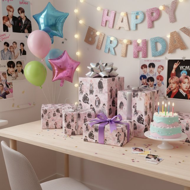 Aesthetic K-Pop Idols Silhouette Streetwear  Wrapping Paper (minimalist k-pop wrapping paper)