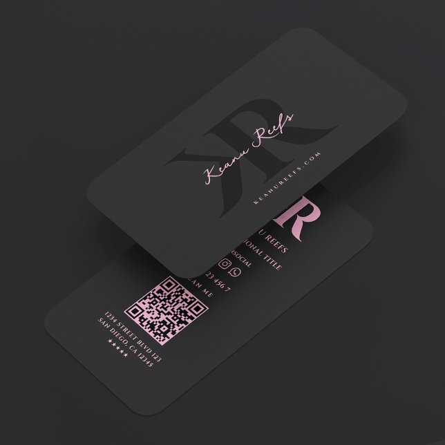 Aesthetic K R Initials Monogram Black Pink Business Card (Aesthetic K R Initials Monogram Black Pink Business Card
)
