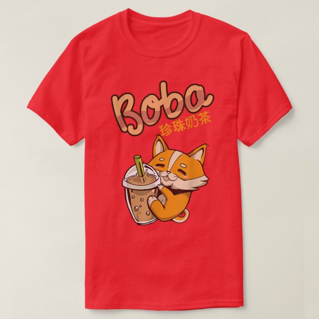 Aesthetic Kawaii Corgi Bubble Tea Funny Bobas Wels T-Shirt (Design Front)