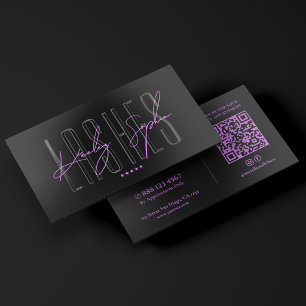 Aesthetic Lash Artist Minimal Purple Black Raised Spot UV Business Card