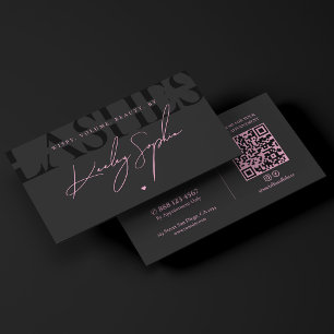 Aesthetic Lash Tech Pink Black Brow Lashes Studio Business Card