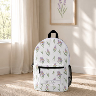 Aesthetic Lavender Purple Iris Botanical Name Printed Backpack