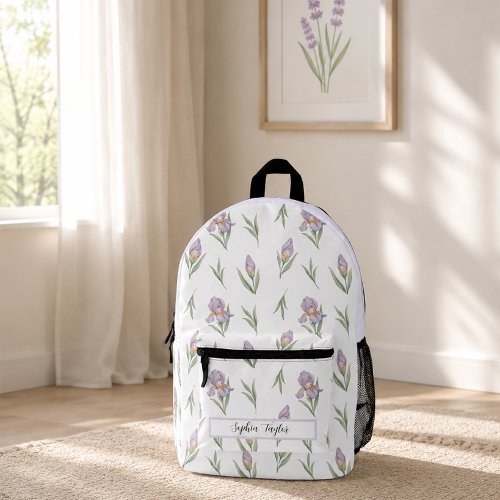 Aesthetic Lavender Purple Iris Botanical Name Printed Backpack