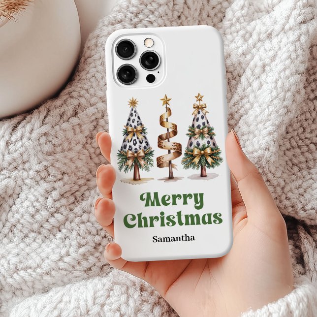 Aesthetic leopard Christmas trees personalized   Case-Mate iPhone Case (Aesthetic leopard Christmas trees personalized phone case)