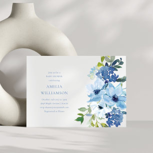 Aesthetic Light Blue Watercolor Floral Baby Shower Invitation