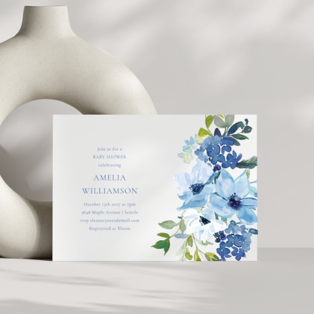 Aesthetic Light Blue Watercolor Floral Baby Shower Invitation (Creator Uploaded)