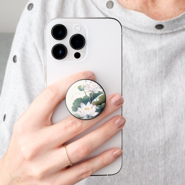 Aesthetic Lotus Painting Phone Grips & PopSockets (Hand)