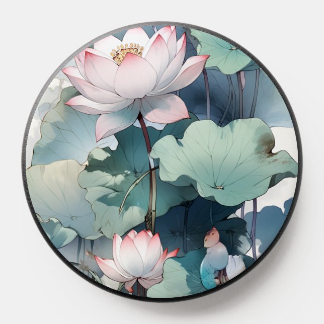 Aesthetic Lotus Painting Phone Grips & PopSockets (Popsocket)