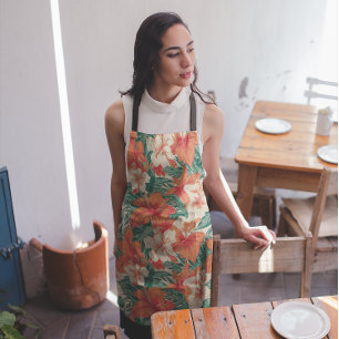 Aesthetic lush topical flowers and leaves pattern apron