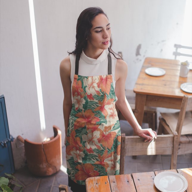 Aesthetic lush topical flowers and leaves pattern apron (Creator Uploaded)