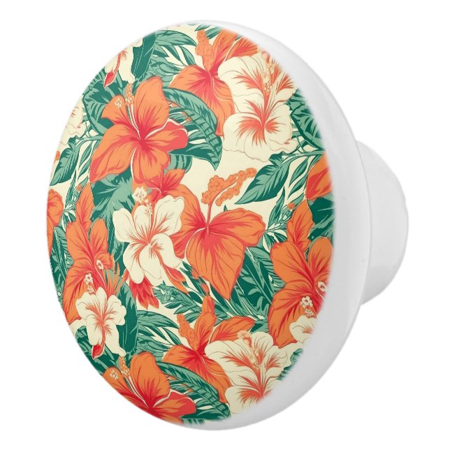 Aesthetic lush topical flowers and leaves pattern ceramic knob (Right)
