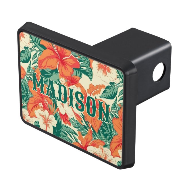Aesthetic lush topical flowers and leaves pattern hitch cover (Top Right)