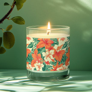 Aesthetic lush topical flowers and leaves pattern scented candle