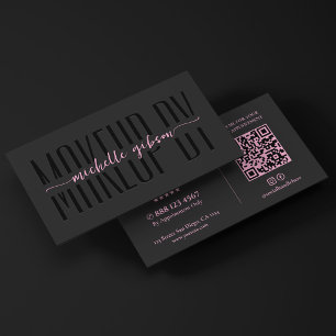 Aesthetic Makeup Artist Black Pink Monogram QR Business Card
