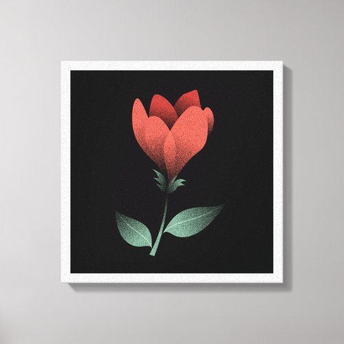 Aesthetic Marble red flower green leaves  Canvas Print
