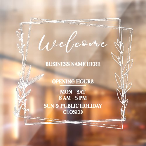 Aesthetic Minimalist Business Name Open Hours Window Cling