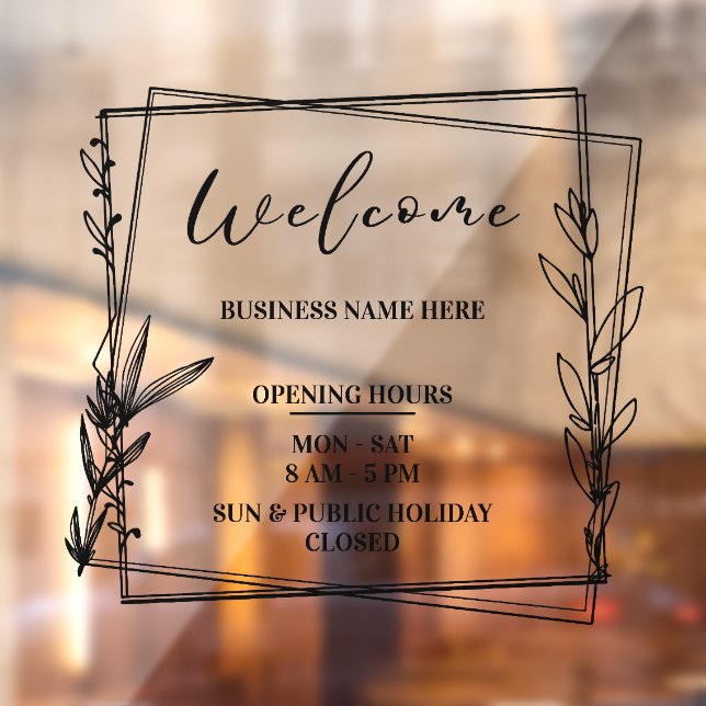 Aesthetic Minimalist Business Name Open Hours Window Cling (Sheet 2)