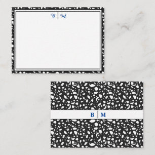 Aesthetic Minimalist with Borders & Monogram Black Note Card