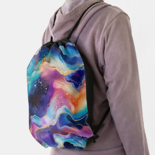 Aesthetic modern colorful rainbow agate glitter drawstring bag